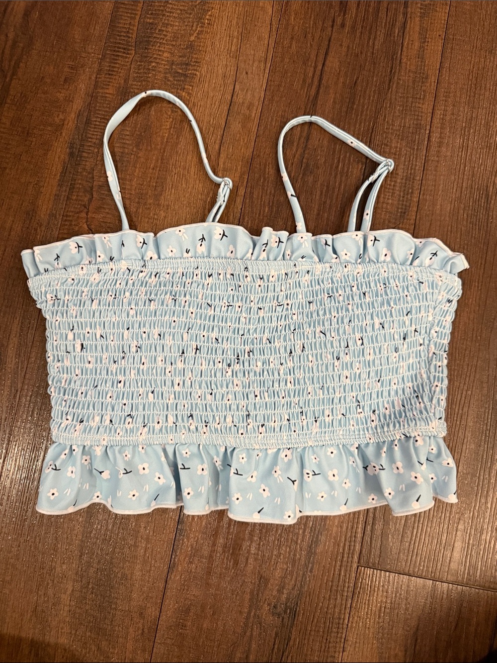 Light Blue Smocked Floral Swim Top